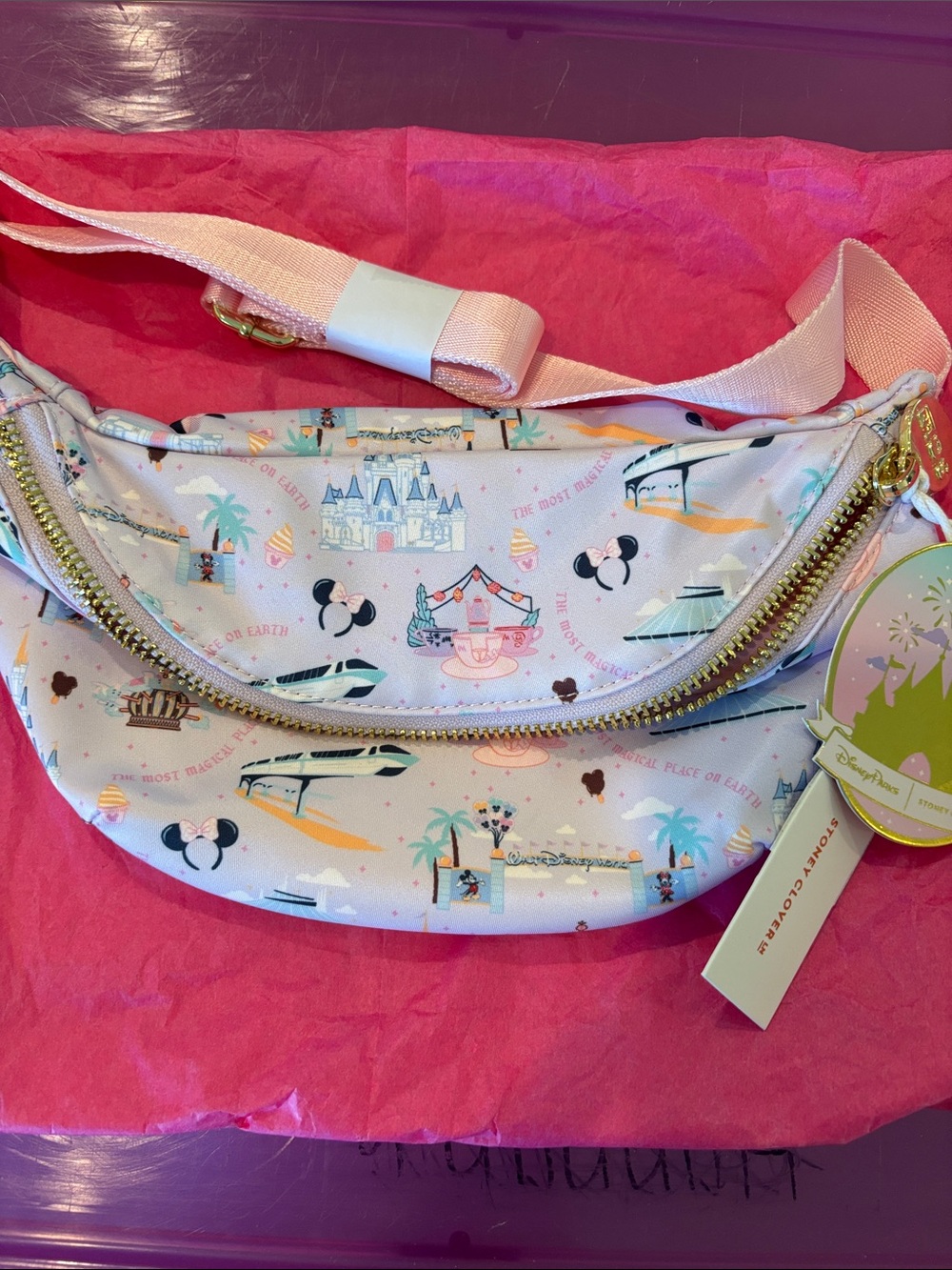 Stoney Clover Lane Pink and White Disney Print Crossbody Bag